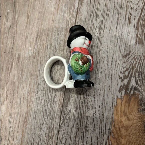 Set of 4 Hand Painted Porcelain Snowman Napkin Rings World Bazaars Box Christmas - Picture 4 of 7